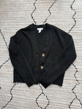 H&M Black V-Neck Ribbed Button Cardigan